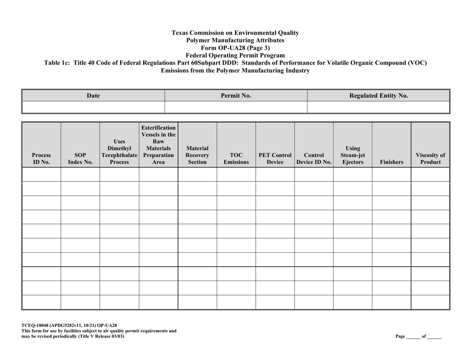 Form OP-UA28 (TCEQ-10048) Polymer Manufacturing Attributes - Texas, Page 12