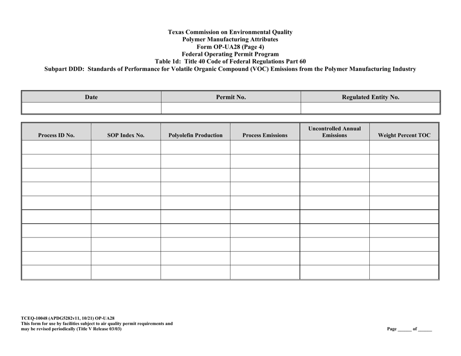 Form OP-UA28 (TCEQ-10048) Polymer Manufacturing Attributes - Texas, Page 13