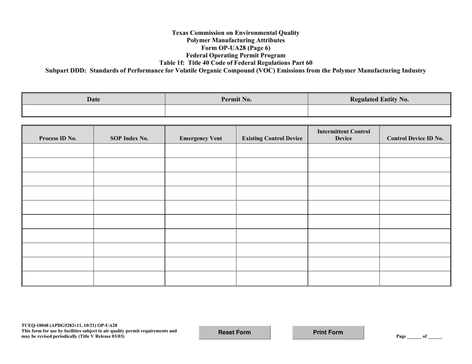 Form OP-UA28 (TCEQ-10048) Polymer Manufacturing Attributes - Texas, Page 15