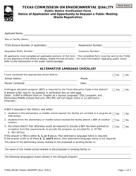 Form TCEQ-20244-WASTE-NAORPM Waste Permit Public Notice Verification Form for Notice of Application and Opportunity to Request a Public Meeting, for Waste Registration (Naorpm) - Texas