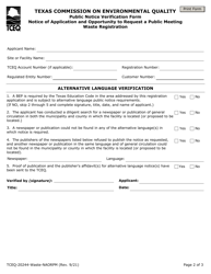 Form TCEQ-20244-WASTE-NAORPM Waste Permit Public Notice Verification Form for Notice of Application and Opportunity to Request a Public Meeting, for Waste Registration (Naorpm) - Texas, Page 2