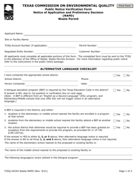 Form TCEQ-20244-WASTE-NAPD Waste Permit Public Notice Verification Form for Notice of Application and Preliminary Decision (Napd) - Texas