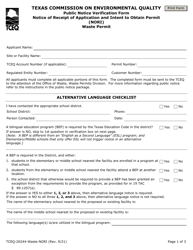 Document preview: Form TCEQ-20244-WASTE-NORI Waste Permit Public Notice Verification Form for Notice of Receipt of Application and Intent to Obtain Permit (Nori) - Texas