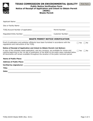 Form TCEQ-20244-WASTE-NORI Waste Permit Public Notice Verification Form for Notice of Receipt of Application and Intent to Obtain Permit (Nori) - Texas, Page 3