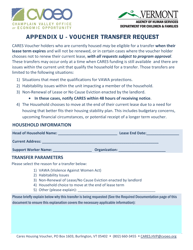 Appendix U Voucher Transfer Request - Vermont