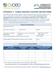 Document preview: Appendix V Cares Housing Voucher Review Form - Vermont, 2022