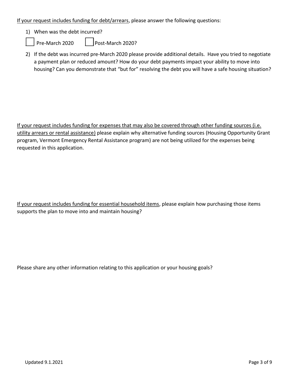 Rapid Resolution - Financial Assistance Application - Vermont, Page 3