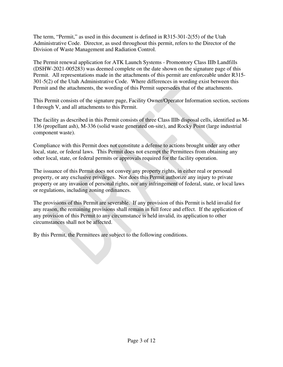 Atk Launch Systems - Promontory Landfill Permit Renewal - Draft - Utah, Page 3