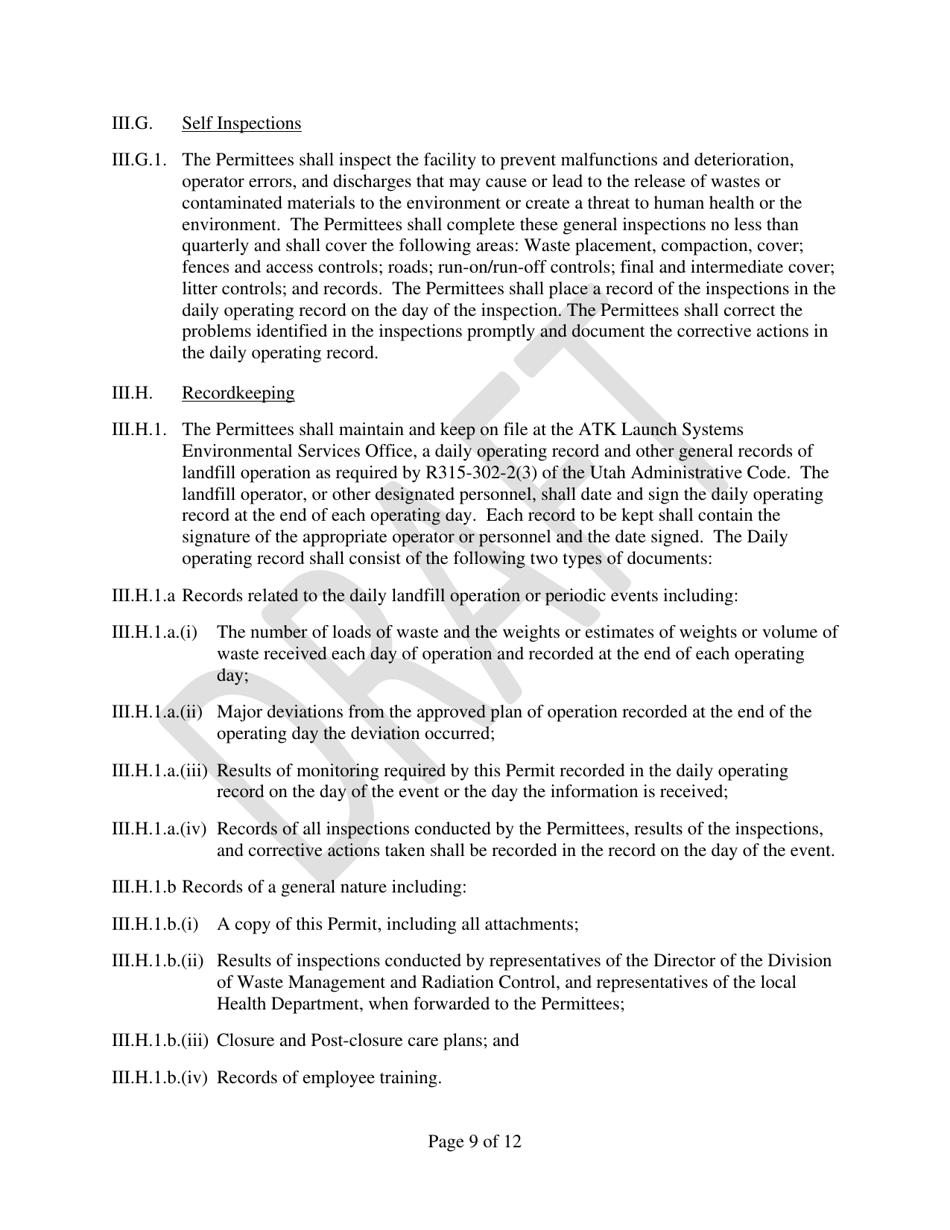 Atk Launch Systems - Promontory Landfill Permit Renewal - Draft - Utah, Page 9