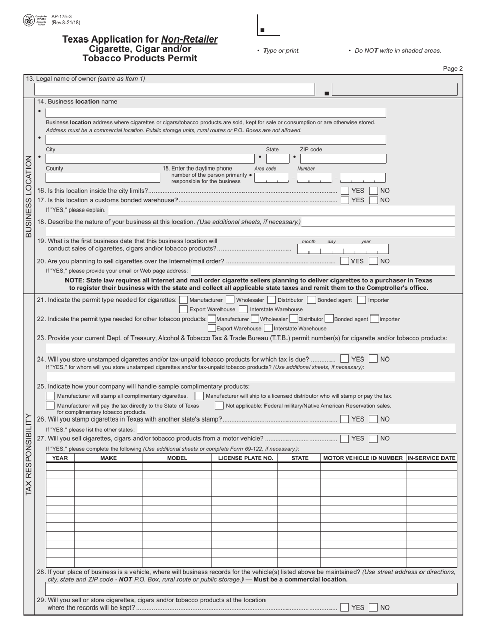 Form AP175 Download Fillable PDF or Fill Online Texas Application for