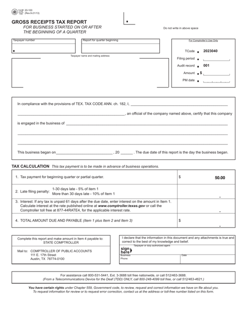 Form 20-100  Printable Pdf