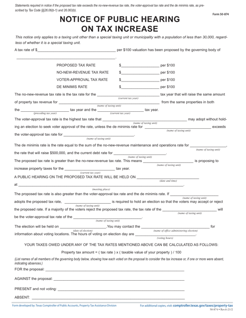 Form 50-874  Printable Pdf