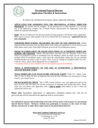 Provisional Funeral Director Application - Texas, Page 2