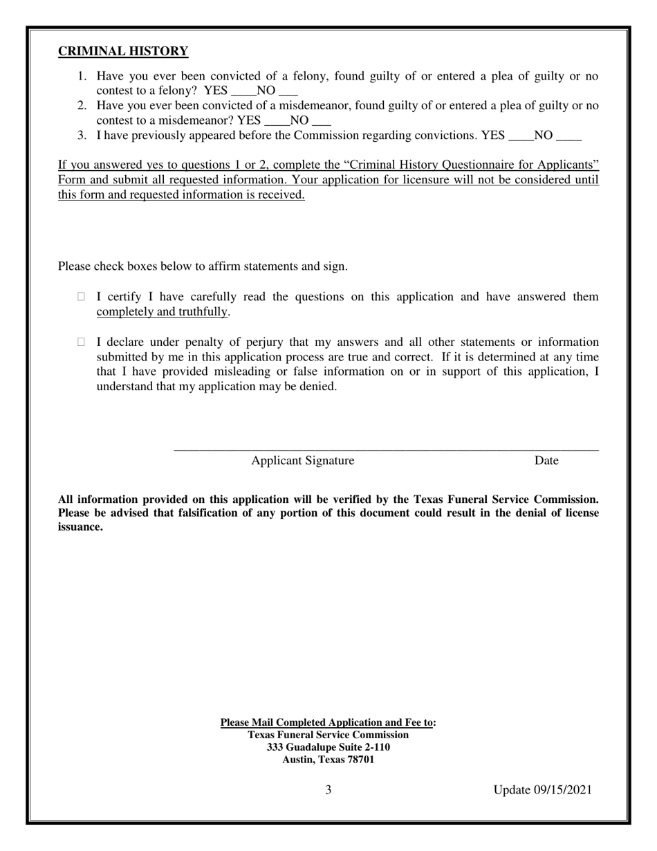Alternative Embalmer Application - Texas, Page 3