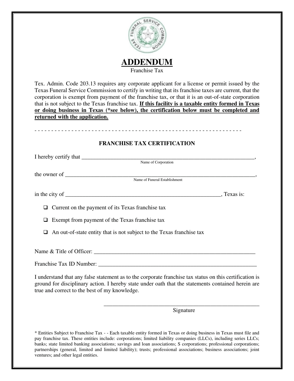 Texas Franchise Tax Affidavit Fill Out, Sign Online and Download PDF