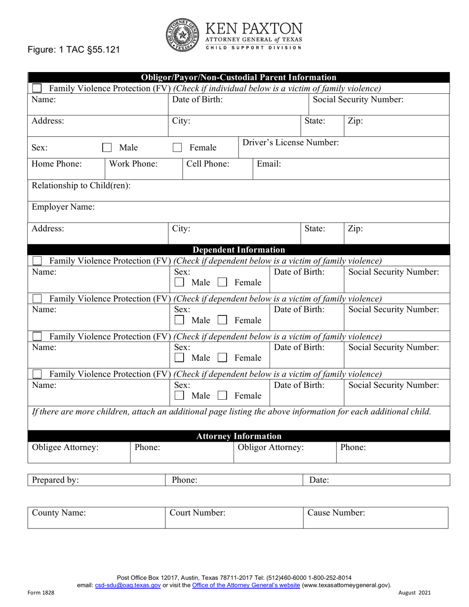 Form 1828 Record of Support Order - Texas, Page 2