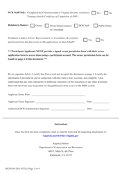 Form DCR199-245 Dam Safety Inventory System (Dsis) Access Application - Virginia, Page 2