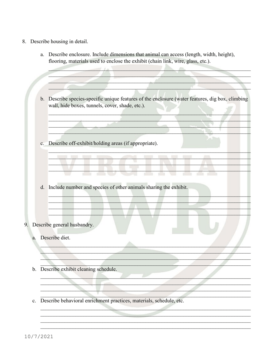 Application to Import and Possess Certain Non-native (Exotic) Wildlife in Virginia - Virginia, Page 3