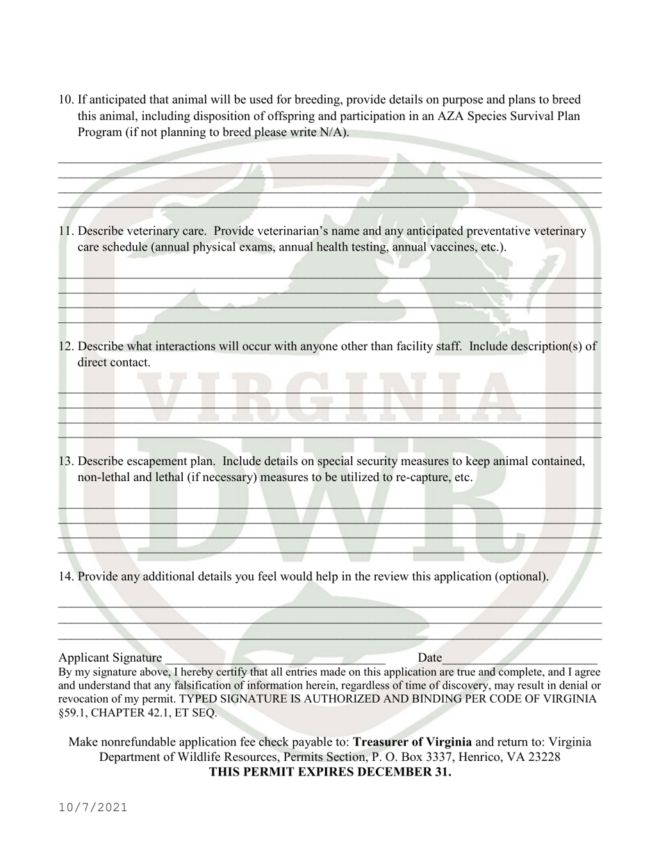 Application to Import and Possess Certain Non-native (Exotic) Wildlife in Virginia - Virginia, Page 4