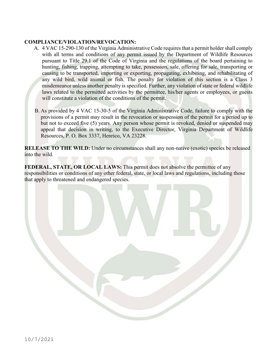 Application to Import and Possess Certain Non-native (Exotic) Wildlife in Virginia - Virginia, Page 6