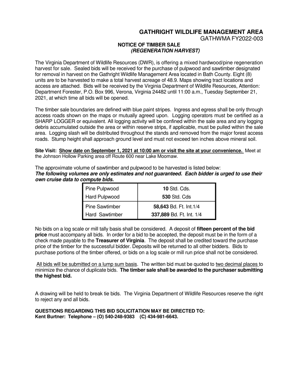 Notice of Timber Sale - Gathright Wildlife Management Area - Virginia, Page 1