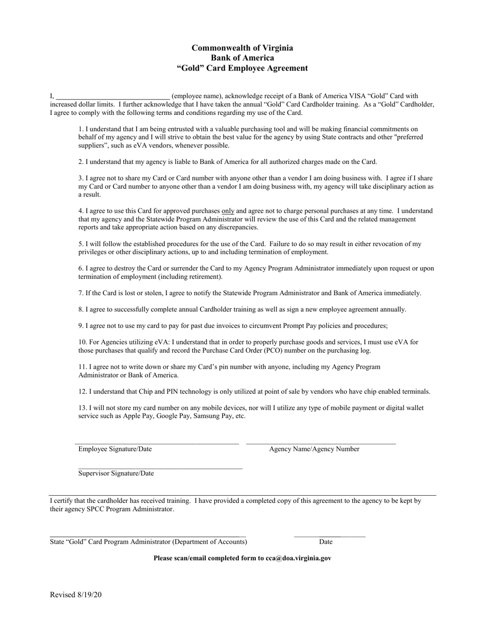 Virginia Gold Card Employee Agreement Fill Out, Sign Online and