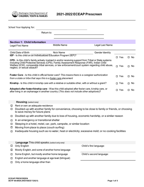 DCYF Form 05-006A 2022 Printable Pdf