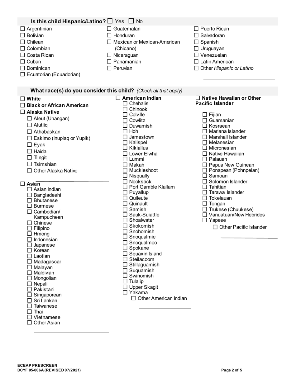 DCYF Form 05-006A Eceap Prescreen - Washington, Page 2