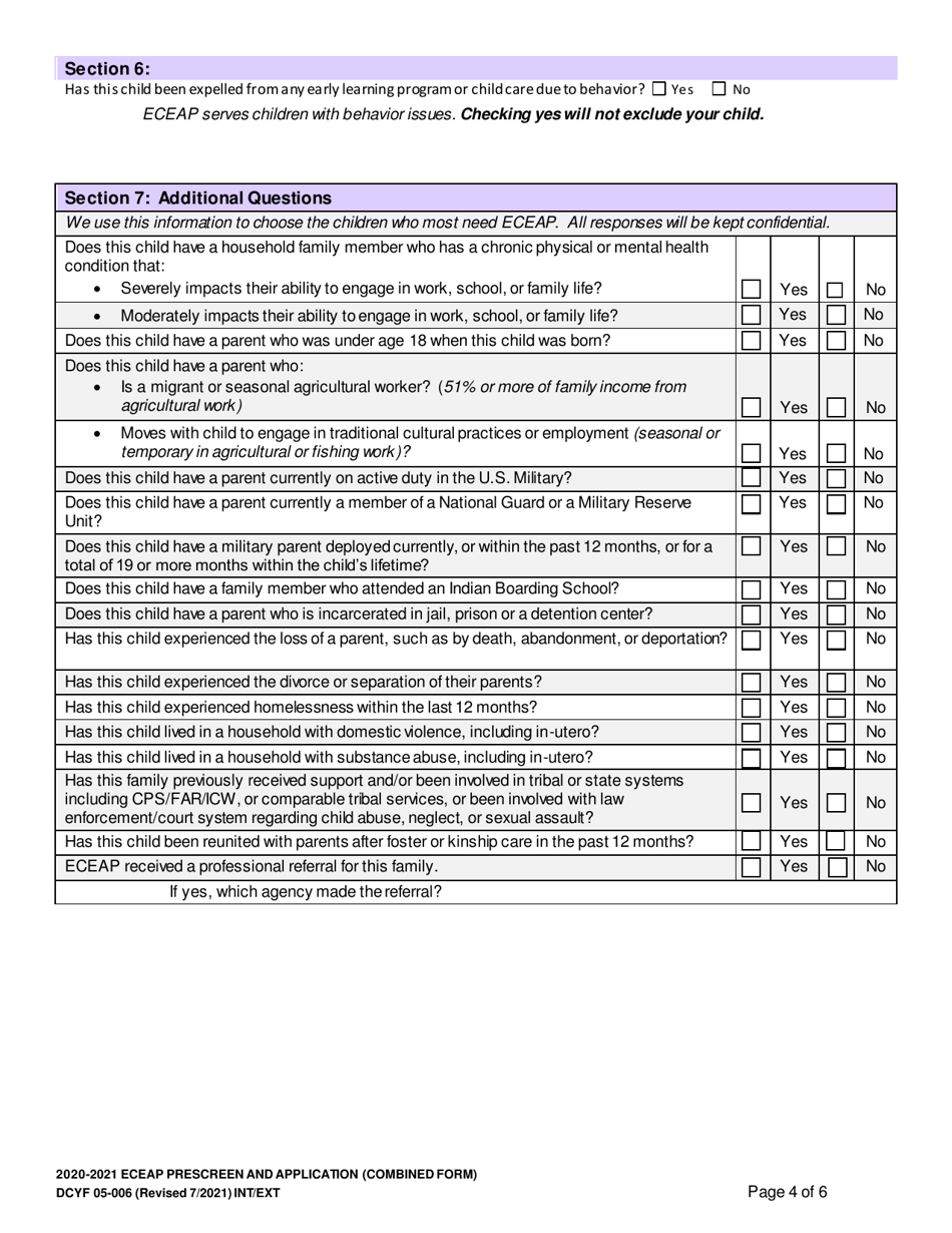 DCYF Form 05-006B Eceap Application - Washington, Page 4