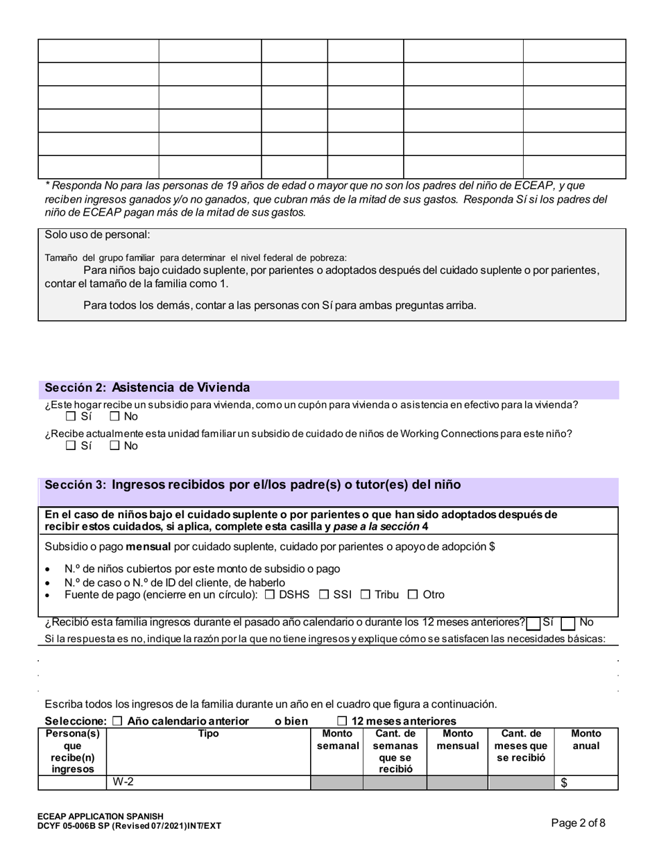 DCYF Formulario 05-006B Solicitud Para El Programa Eceap - Washington (Spanish), Page 2