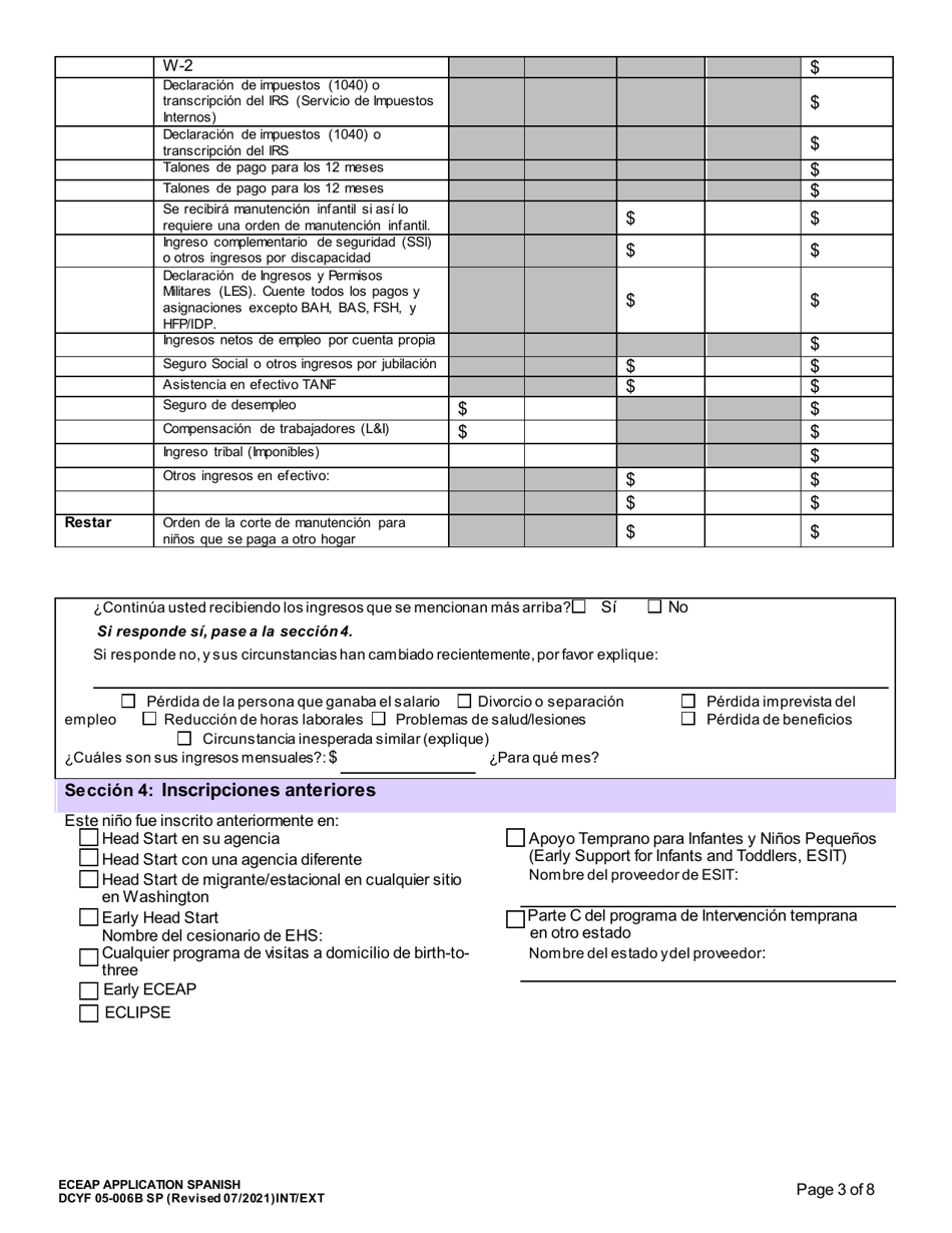 DCYF Formulario 05-006B Solicitud Para El Programa Eceap - Washington (Spanish), Page 3