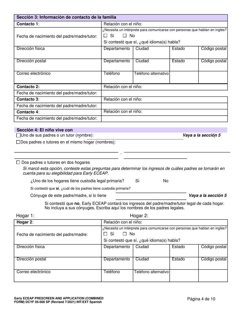 DCYF Formulario 05-008 Seleccion Previa Y Solicitud De Early Eceap (Formulario Combinado) - Washington (Spanish), Page 4