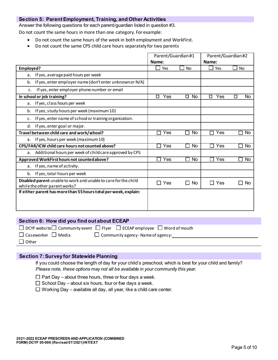 DCYF Form 05-006 Eceap Prescreen and Application (Combined Form) - Washington, Page 5