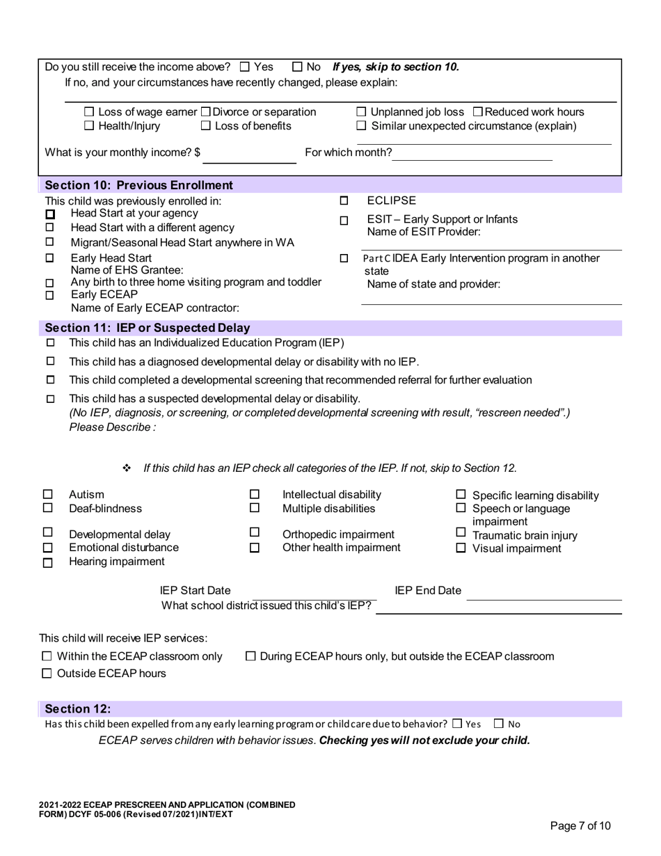 DCYF Form 05-006 Eceap Prescreen and Application (Combined Form) - Washington, Page 7