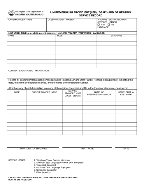 DCYF Form 15-245  Printable Pdf