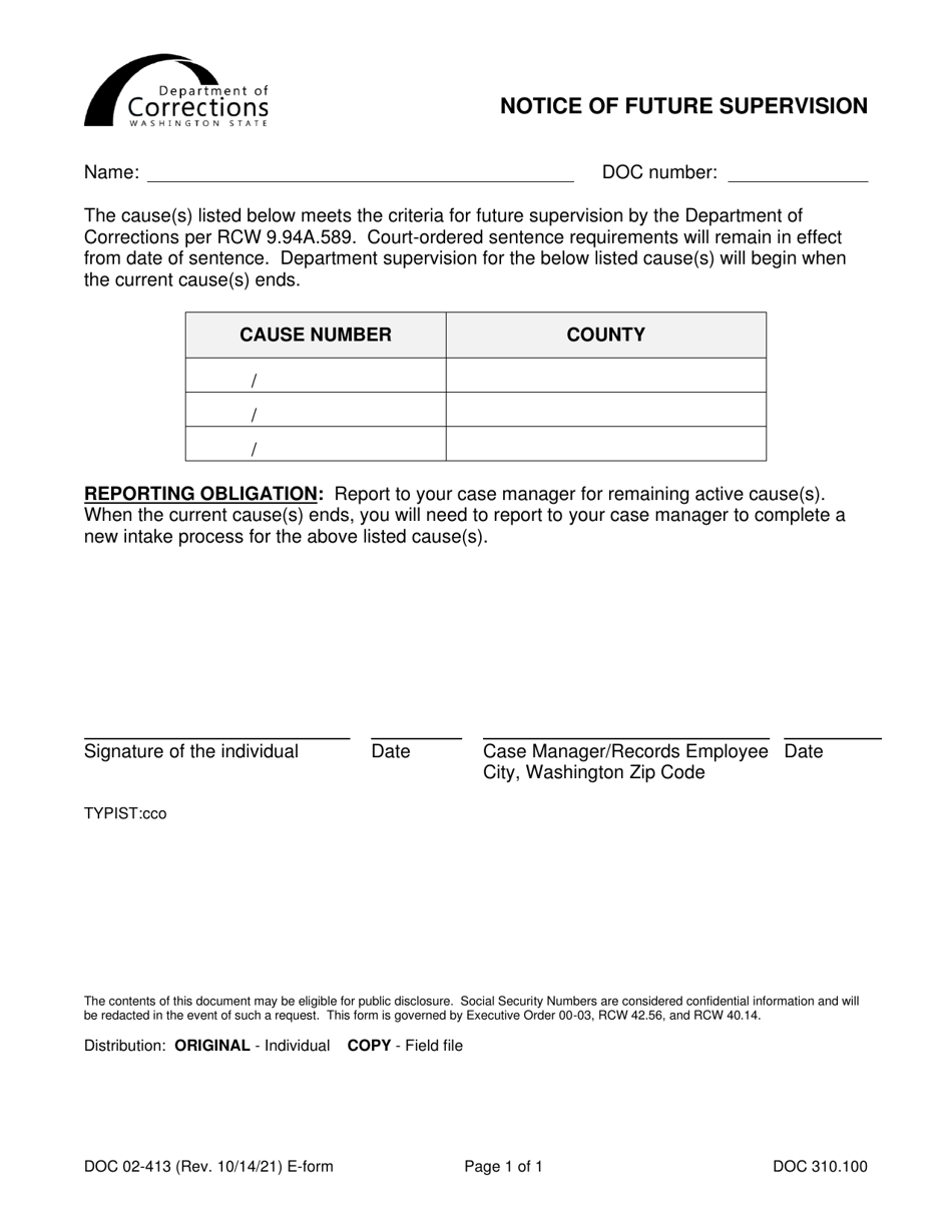 Form DOC02-413 Notice of Future Supervision - Washington, Page 1