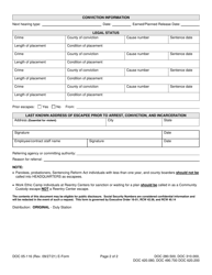 Form DOC05-116 Reentry Center Intake Information - Washington, Page 2