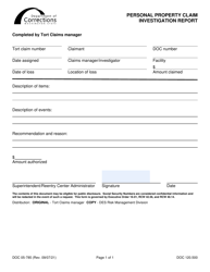 Document preview: Form DOC05-785 Personal Property Claim Investigation Report - Washington