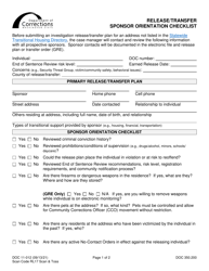 Form DOC11-012 Release/Transfer Sponsor Orientation Checklist - Washington