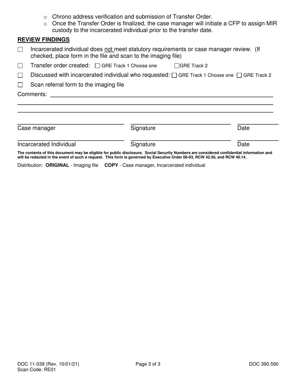 Form DOC11-039 Graduated Reentry Criteria - Washington, Page 3