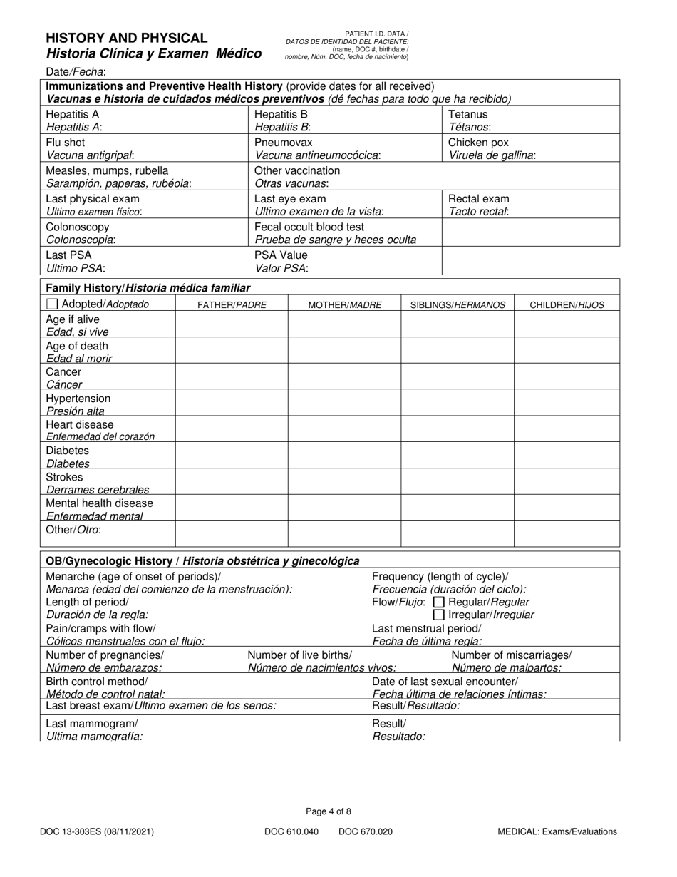 Form DOC13-303ES History and Physical - Washington (English / Spanish), Page 4