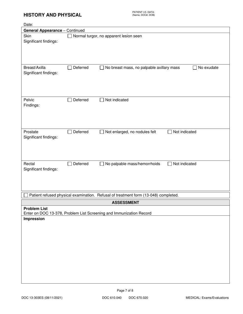 Form DOC13-303ES History and Physical - Washington (English / Spanish), Page 7