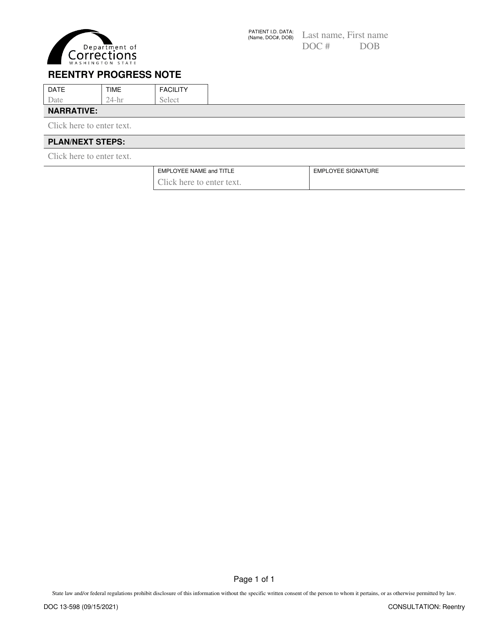 Form DOC13-598  Printable Pdf