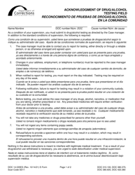 Form DOC14-035ES Acknowledgment of Drug/Alcohol Testing - Field - Washington (English/Spanish)