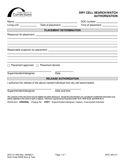 Form DOC21-408  Printable Pdf