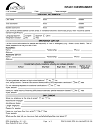 Form DOC20-414 Intake Questionnaire - Washington