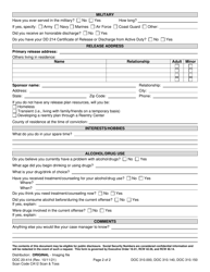 Form DOC20-414 Intake Questionnaire - Washington, Page 2