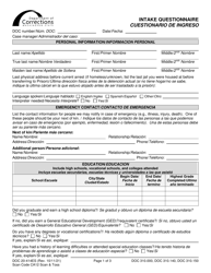 Form DOC20-414ES Intake Questionnaire - Washington (English/Spanish)