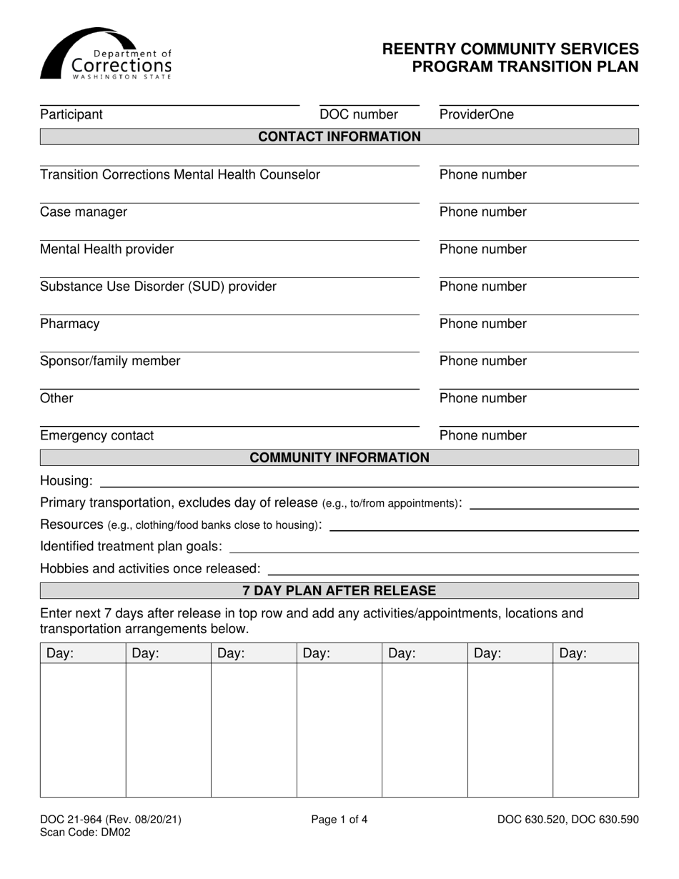 Form DOC21964 Download Printable PDF or Fill Online Reentry Community