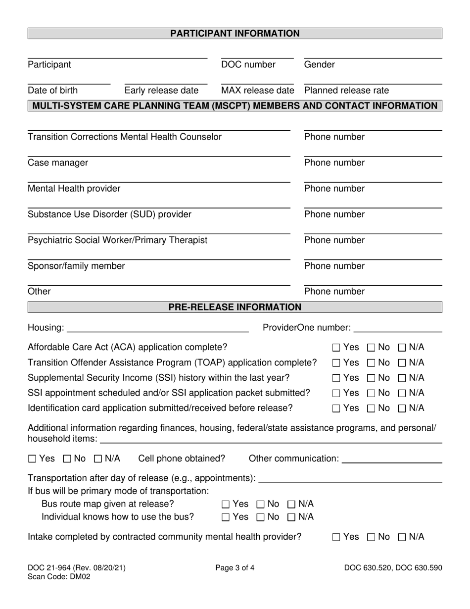 Form Doc21-964 Download Printable Pdf Or Fill Online Reentry Community 